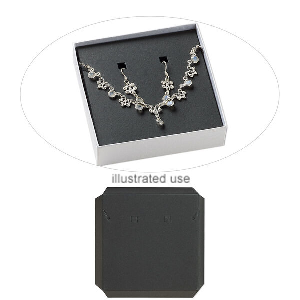Box insert, paper, black, 3-1/2 x 3-1/2 x 3/4 inch square earring and necklace card. Sold per pkg of 10. image number 0