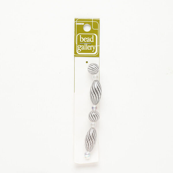 Bead 1pkg4 handblown glass, 11-13mm round / 25x12mm-26x13mm oval / line design, assortment translucent clear / black image number 0