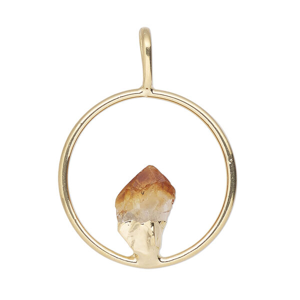 Pendant, Everyday Jewelry, gold-plated brass and citrine (heated), 34x25mm-36x27mm open round. Sold individually. image number 0