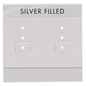 Earring card, flocked plastic, grey and silver, 2x2-inch square with "SILVER FILLED." Sold per pkg of 100.