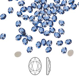 Flat back 288pk sapphire foil back, Swarovski® 4x3mm oval 2603