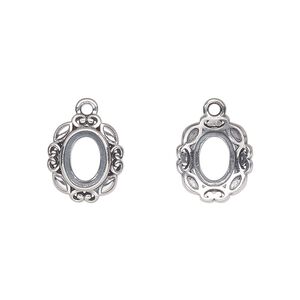 Drop, antiqued sterling silver, 13x11mm overall with 8x6mm oval setting and open back. Sold individually.