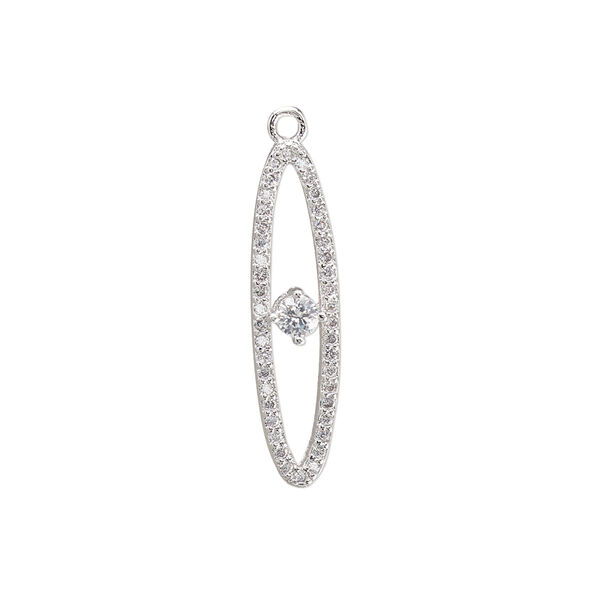 Drop, cubic zirconia and silver-plated brass, clear, 25x6.5mm single-sided open oval. Sold individually. image number 0