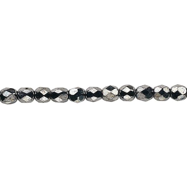 Bead, Czech fire-polished glass, opaque hematite, 4mm faceted round. Sold per 15-1/2" to 16" strand, approximately 100 beads. image number 0