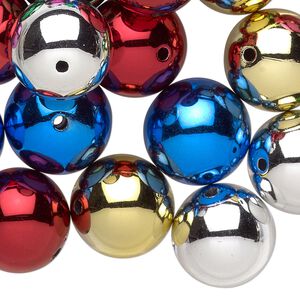 Bead, acrylic, metallic multicolored, 16mm round. Sold per pkg of 24.