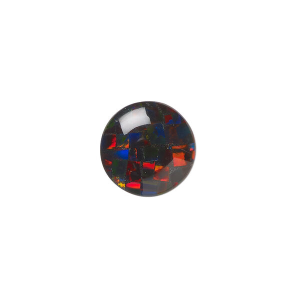 Cabochon, Gilson®, opal (synthetic), mosaic black, 12mm calibrated round. Sold individually. image number 0