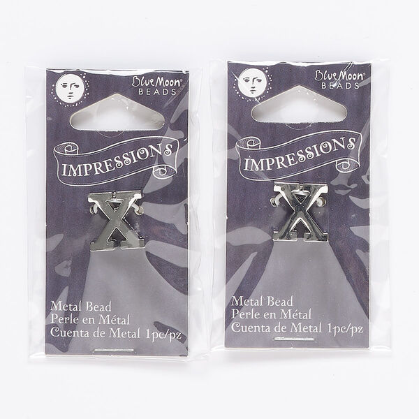 Bead, silver-finished "pewter" (zinc-based alloy), 13mm top-drilled letter "X" with 2mm hole. Sold per pkg of 2. image number 0