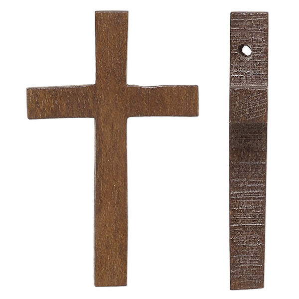 Focal, Taiwanese cheesewood (dyed/waxed), brown, 40x25mm cross. Sold per pkg of 2. image number 0
