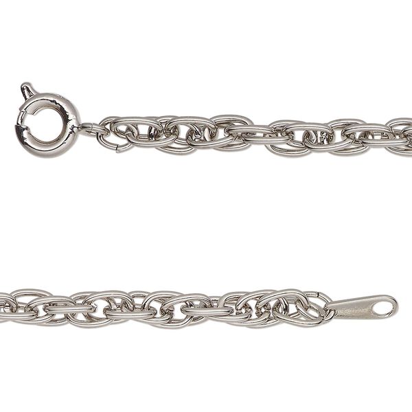 Chain, antique silver-finished brass, 4mm double rope, 36 inches with springring clasp. Sold individually. image number 0
