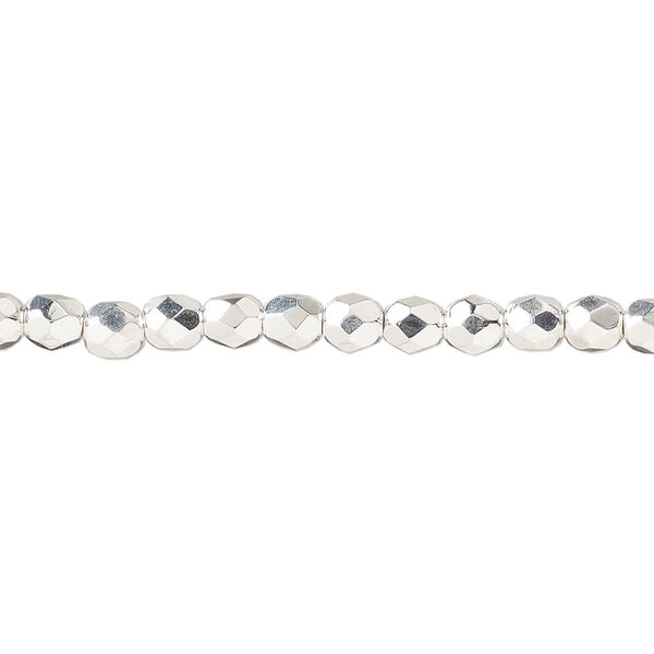 Bead, fire-polished, silver-plated glass, opaque clear, 4mm faceted round. Sold per 15-1/2 to 16-inch strand. image number 0