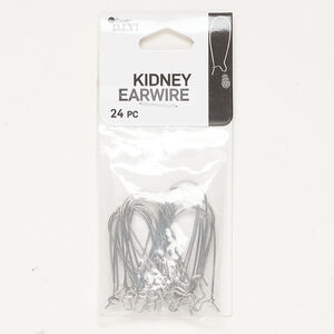Ear wire kidney 1pkg24, 35mm / open loop, 21 gauge silver-finished steel 12 pair