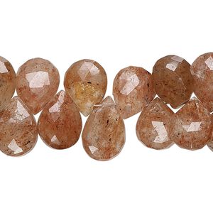 Strawberry quartz 1pkg1, hand-cut top-drilled faceted puffed teardrop bead natural 7 inch 11x8mm-14x10mm