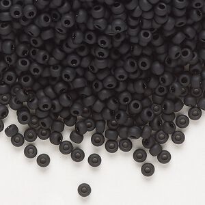 Seed bead, Miyuki, glass, pkg/250g, #8 rocaille, opaque matte black, (RR-401F).