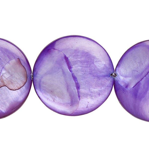 Mother-of-pearl shell 1pkg1, puffed flat round bead 15 inch royal purple 25mm image number 0