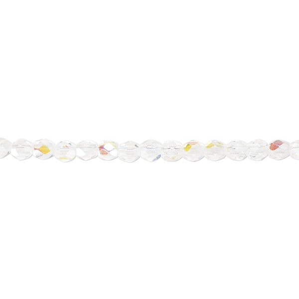 Bead, Czech fire-polished glass, clear AB. 3mm faceted round. Sold per pkg of 1,200 (1 mass). image number 0