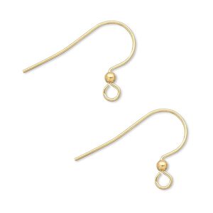 Ear wire, gold-plated brass, 17mm fishhook with 2.5mm ball and open loop, 22 gauge. Sold per pkg of 250 pairs.
