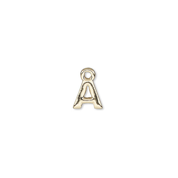 Charm, gold-finished "pewter" (zinc-based alloy), 7.5x7.5mm alphabet letter A. Sold per pkg of 2. image number 0