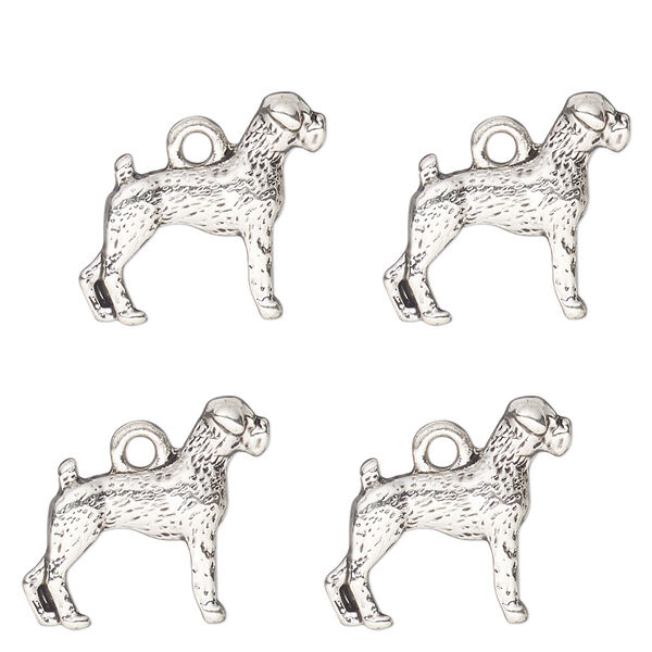 Charm, antique silver-finished "pewter" (zinc-based alloy) , 17x11mm single-sided boxer. Sold per pkg of 4. image number 0