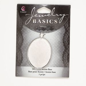 Pendant, silver-finished "pewter" (zinc-based alloy), 42x32mm beaded oval with 38x30mm oval setting. Sold individually.