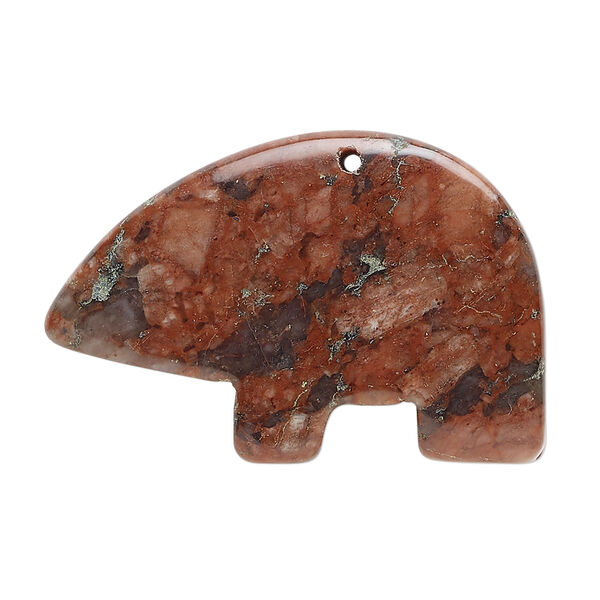 Red sesame jasper 1pkg1, half-drilled Zuni-style bear focal natural, 34x25mm-38x29mm image number 0
