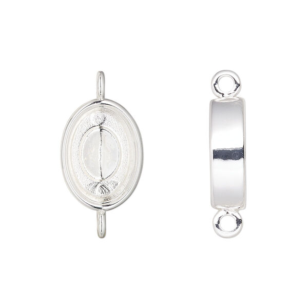 Link, Almost Instant Jewelry®, silver-plated "pewter" (zinc-based alloy), 16x12mm oval with 14x10mm oval setting. Sold individually. image number 0