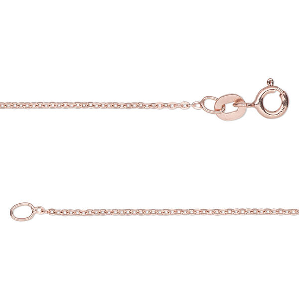 Chain, Gossamer™, rose gold-plated sterling silver, 1.2mm rolo, 18 inches with springring clasp. Sold individually. image number 0