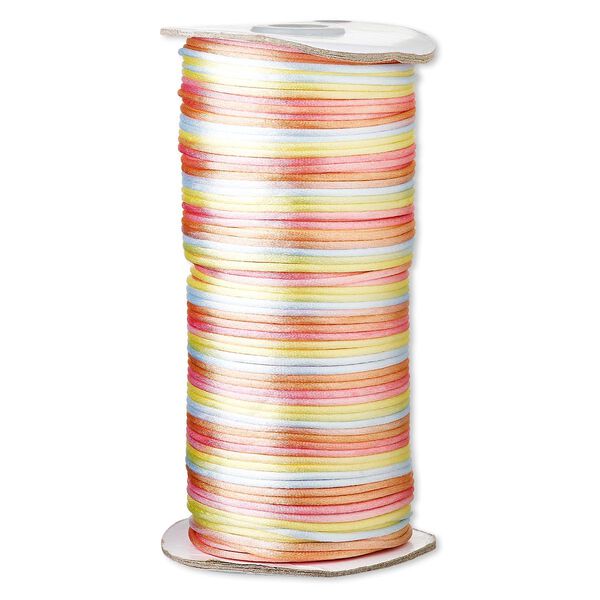 Cord, Satinique™, satin, spring flowers, 2mm regular. Sold per 400-foot spool. image number 0