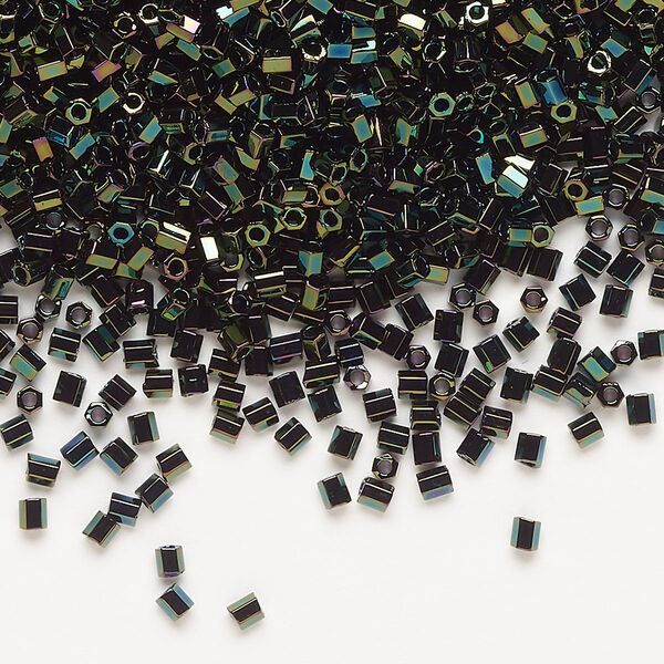 Seed bead, Miyuki, glass, pkg/250g, #11 2-cut hex, opaque metallic iris forest green (HEX-613). image number 0