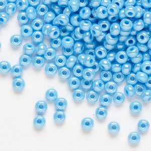 Seed bead, Preciosa Ornela, glass, opaque luster turquoise, #6 rocaille. Sold per 500-gram pkg.