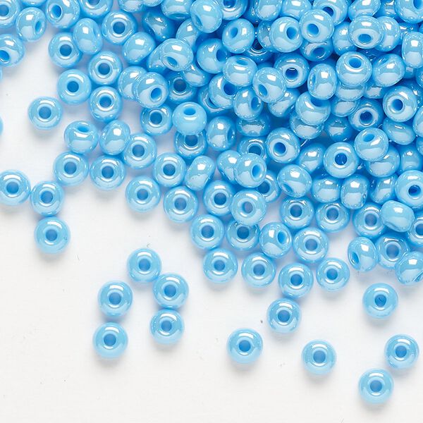 Seed bead, Preciosa Ornela, glass, opaque luster turquoise, #6 rocaille. Sold per 500-gram pkg. image number 0