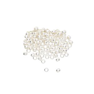 Crimp, silver-finished brass, 1.9x1.6mm round, 1.25mm inside diameter. Sold per pkg of 100.