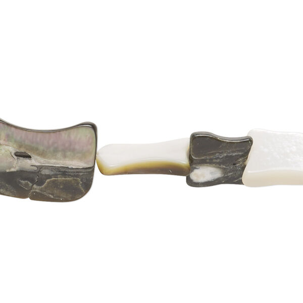Bead, black lip shell (natural), 9x5mm-18x12mm freeform with 0.5mm hole, Mohs hardness 3-1/2. Sold per 15-1/2" to 16" strand. image number 0