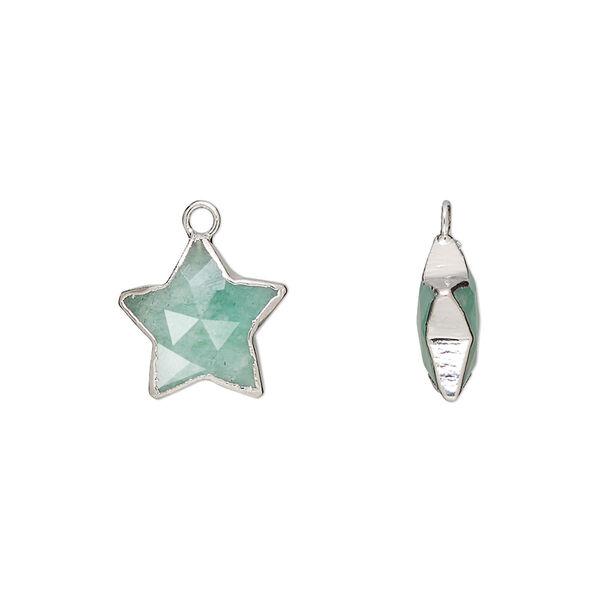 Drop, silver-plated amazonite (natural) and electroplated sterling silver, 12-13mm hand-cut double-sided faceted star, Mohs hardness 6 to 6-1/2. Sold individually. image number 0