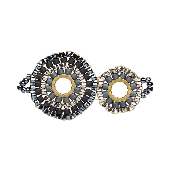 Link, Creative Touch, glass, silver / gunmetal / light gold, 29x18mm double-sided double circle. Sold individually. image number 0