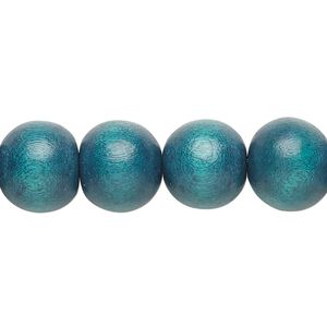 Bead 1pkg1, Taiwanese cheesewood (dyed / waxed), teal, 11-12 round, 15-1/2 to 16 inches.