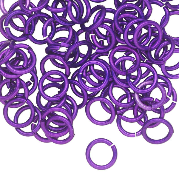 Jump ring, anodized tempered aluminum, purple, 8mm round, 5.6mm inside diameter, 17 gauge. Sold per pkg of 100. image number 0