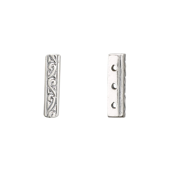 Spacer bar, JBB Findings, sterling silver, 16x3.5mm 3-strand filigree rectangle. Sold individually. image number 0