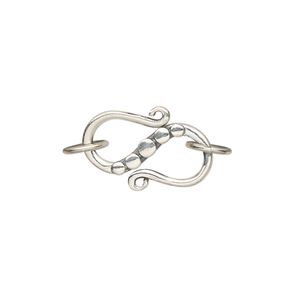 Clasp S-hook 1pkg1 sterling silver, 20x13mm / 7mm 18 gauge closed jump ring, antiqued 1-strand