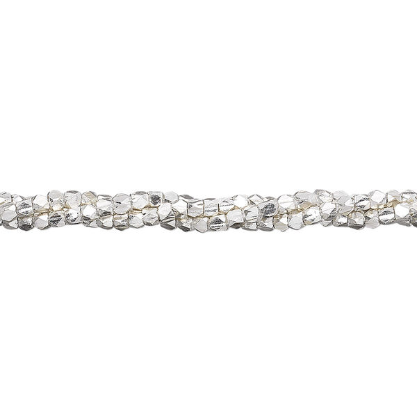 Bead, Hill Tribes, sterling silver, 2mm faceted nugget. Sold per 8-inch strand, approximately 130 beads. image number 0