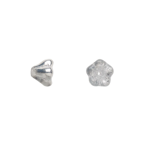 Bead, Czech pressed glass, silver, 8.5x6.5mm flower. Sold per 15-1/2" to 16" strand, approximately 80 beads. image number 0