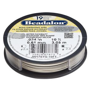 Wire, Beadalon®, sterling silver and nylon, pkg/10-foot spool, 0.024-inch, 19-strand.