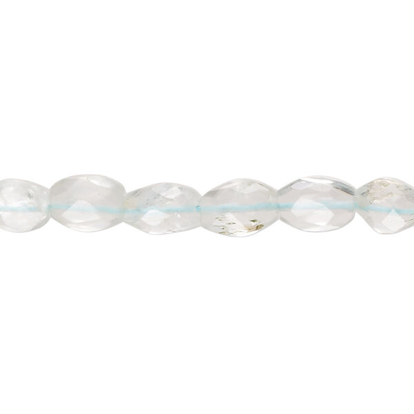 Bead, aquamarine (heated), light, 6x5mm-10x6mm hand-cut faceted puffed oval, C grade, Mohs hardness 7-1/2 to 8. Sold per 13-inch strand. image number 0