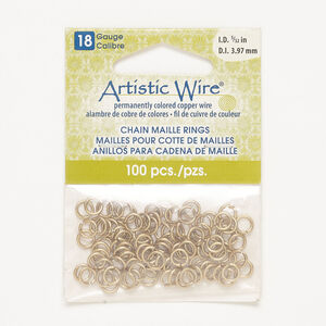 Jump ring 1pkg100, Artistic Wire®, brass-finished copper, 6mm round, 4mm inside diameter, 18 gauge.