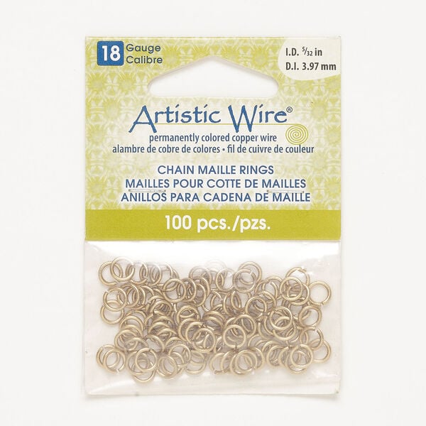 Jump ring 1pkg100, Artistic Wire®, brass-finished copper, 6mm round, 4mm inside diameter, 18 gauge. image number 0