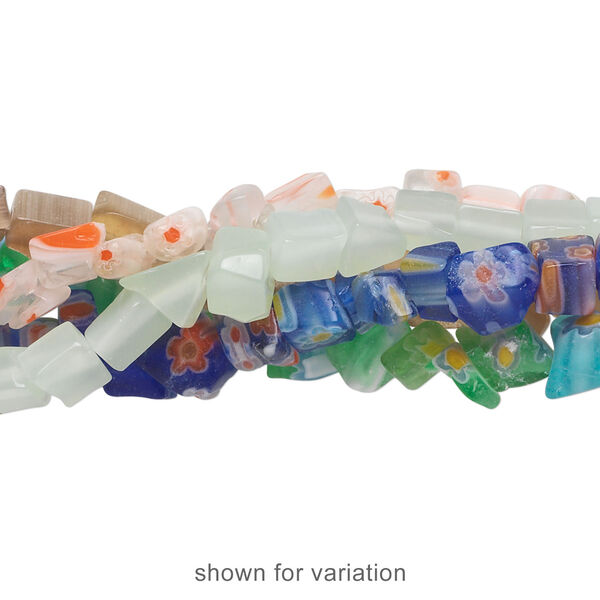 Bead mix, glass / millefiori glass / cat's eye glass, mixed colors, small chip. Sold per pkg of (5) 34-inch strands. image number 1