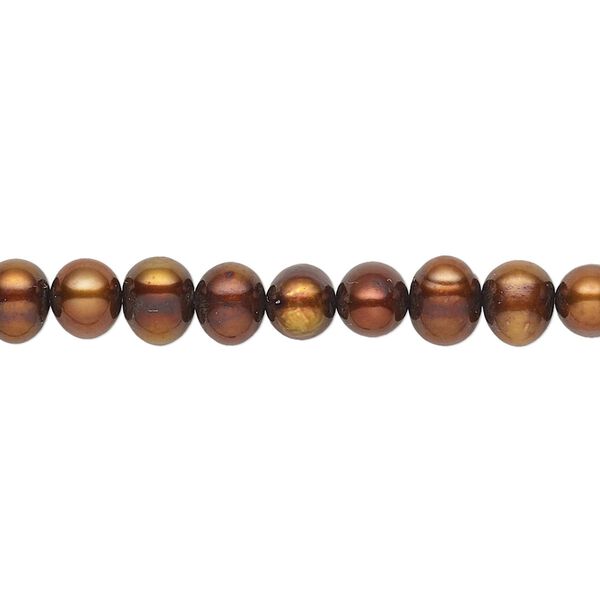 Pearl, cultured freshwater (dyed), copper peacock, 4-5mm semi-round with 0.4-0.6mm hole, D grade, Mohs hardness 2-1/2 to 4. Sold per 15-inch strand. image number 0