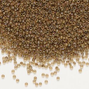 Seed bead, Miyuki, glass, pkg/35g, #15 rocaille, translucent mauve-lined luster light topaz (RR-379).