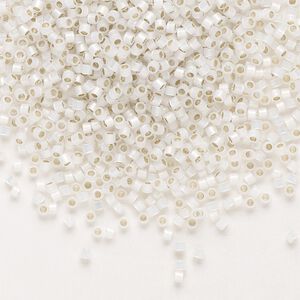Seed bead, Delica®, glass, pkg/50g, #11 round, translucent silver-lined opal (DB-0221).