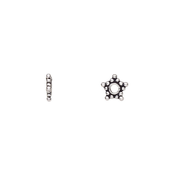 Bead, antiqued sterling silver, 7x1mm beaded star rondelle. Sold per pkg of 2. image number 0