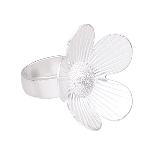 Ring, Hill Tribes, silver-plated copper, 31mm wide with 31mm flower, adjustable from size 8 to 9. Sold individually. image number 0